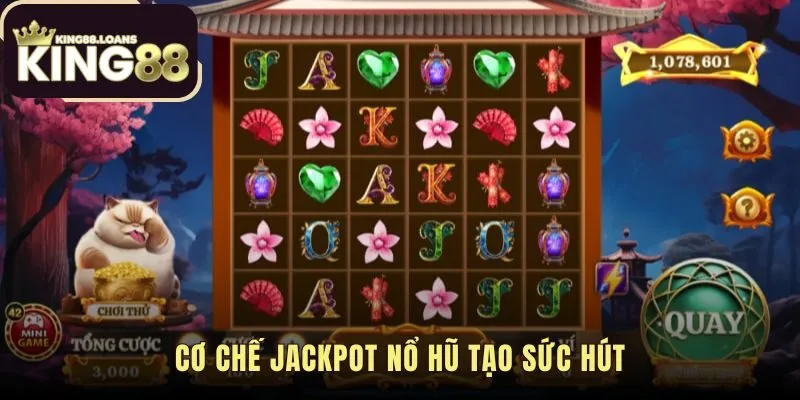 Cơ chế jackpot Mèo May Mắn King88 với hũ tích lũy và hiệu ứng nổ hũ
